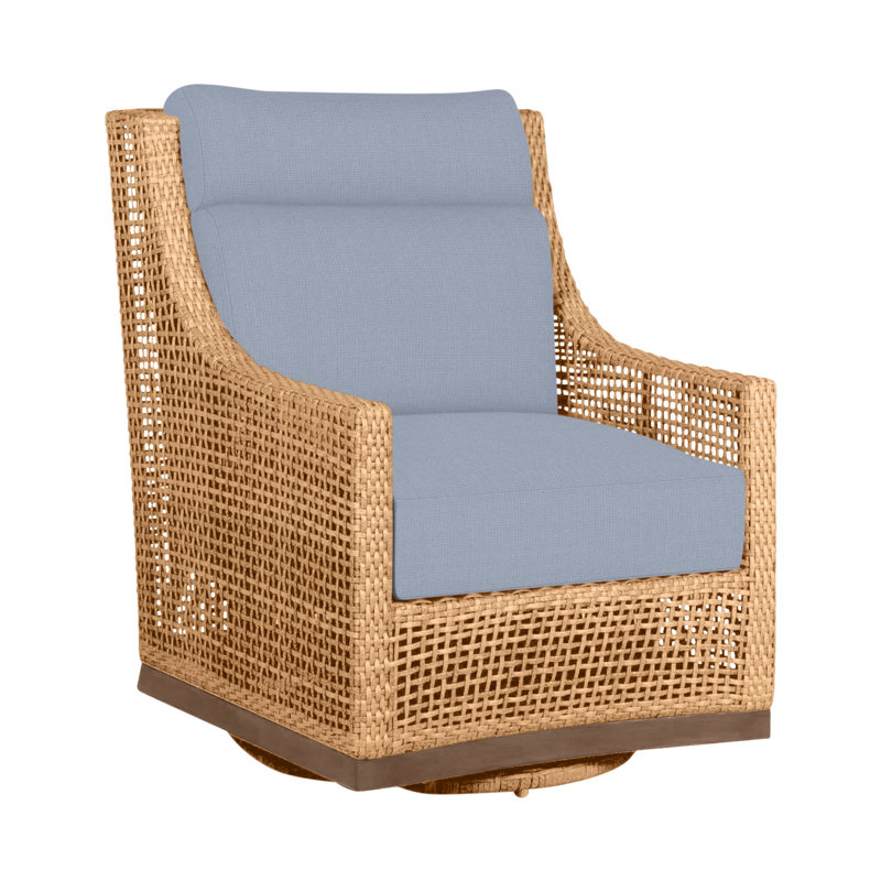 Péninsule pivotante en raphia clair / bois de santal, Pas de passepoil + bourre standard, Sunbrella® ‑ Arbor Chambray colombe