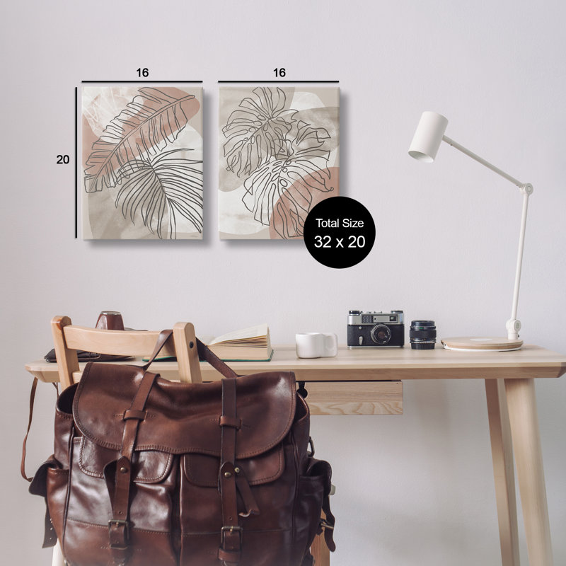 Ensemble d'art mural sur toile 2 pièces Natural Earth Tone Palms, design par Cat Thurman Designs, H 20 po x l 16 po