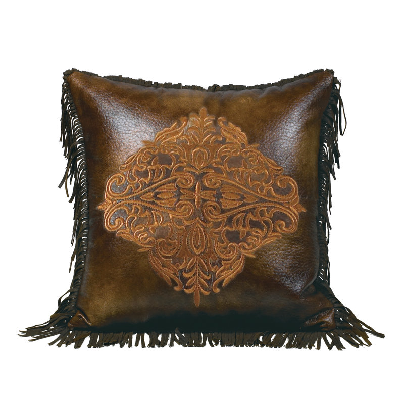 Austin Embroidered Faux Leather Throw Pillow
