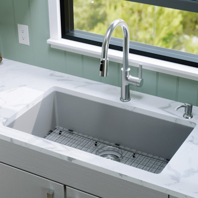 Karran Quartz 32-1/4'' X 19-1/4'' Large Single Bowl Undermount Kitchen Sink Kit