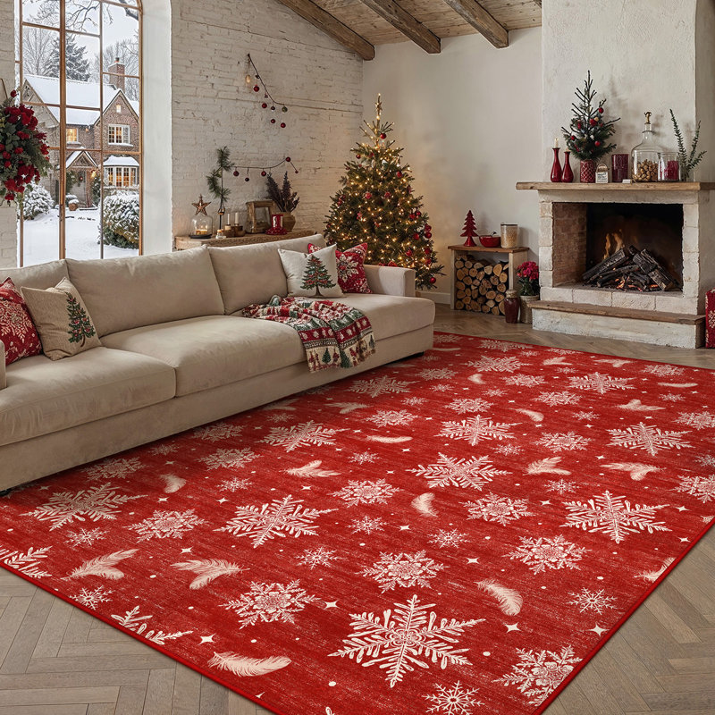 Washable Geometric Indoor Rug, Rouge, Rectangle 8'x 10'