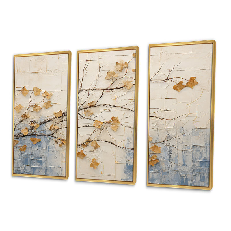 Minimalisme Vineyard Dreamscape I - Ensemble de décoration murale vignoble, Cadre flottant doré, H 28 po x l 36 po x P 1 po