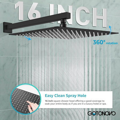16-Inch Square Rain Shower Head, Handheld Shower, 59-Inch Shower Hose, 15.7-Inch Shower Arm, Handheld Holder