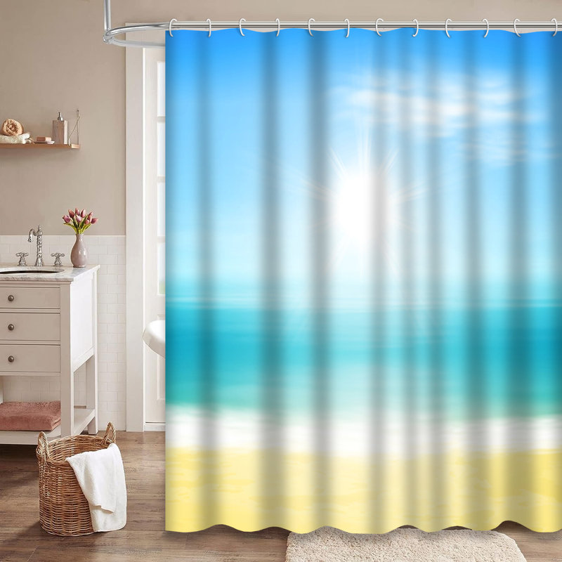 Blue Beach Tropical Sea Yellow Sky Shower Curtain with 12 Hooks, L 72 po x l 78 po