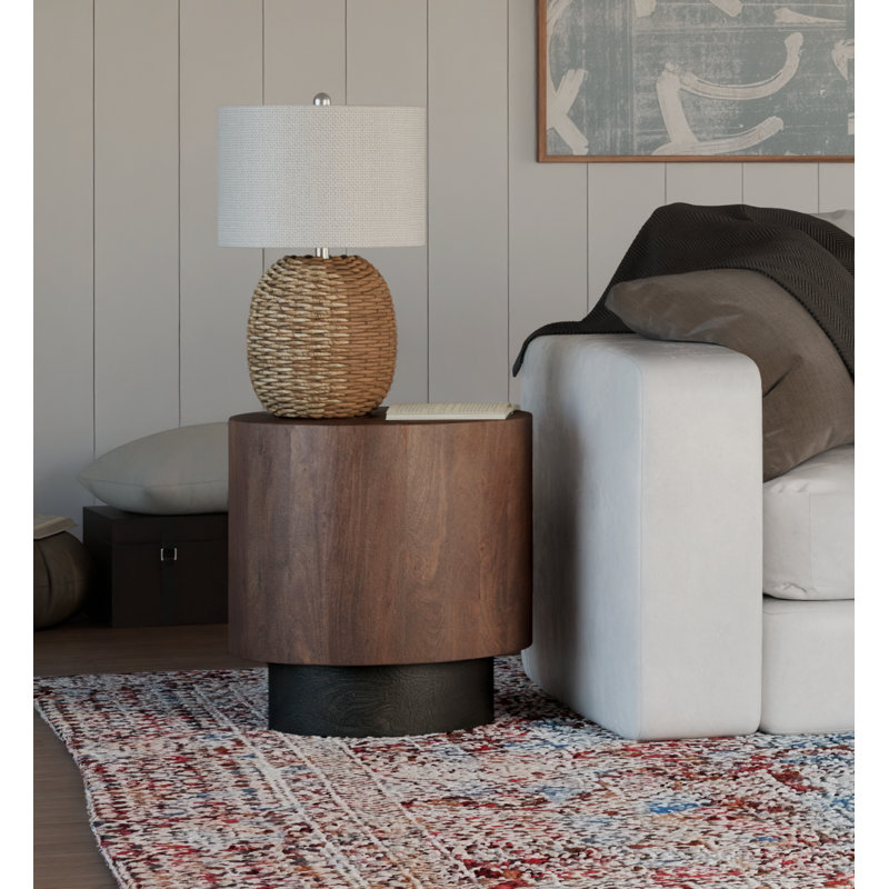 Solid Mango Wood Round End Table, Brown