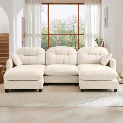 Canapé modulaire en U modulaire avec repose-pieds, tissu en chenille de qualité supérieure, avec 2 coussins décoratifs, dossier rembourré en mousse à haute densité