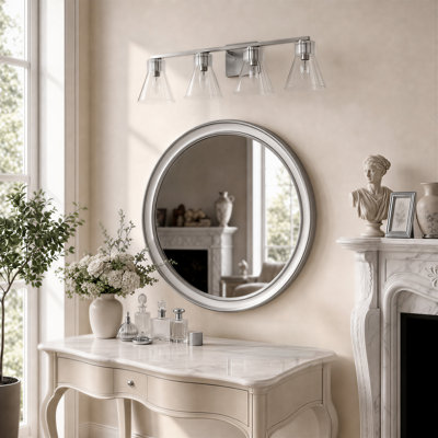 Billie 32" 4-Light Brushed Nickel Cone Glass Bathroom Vanity Light