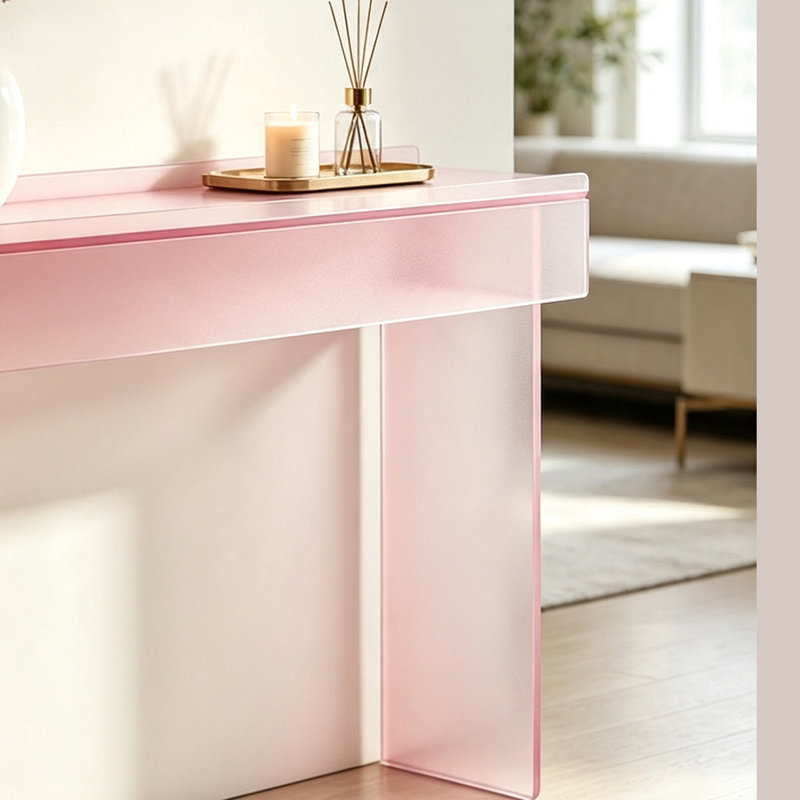 Table console intégrée en acrylique, H 31,5 po x l 47,24 po x P 15,75 po, Rose, Rose, Rose
