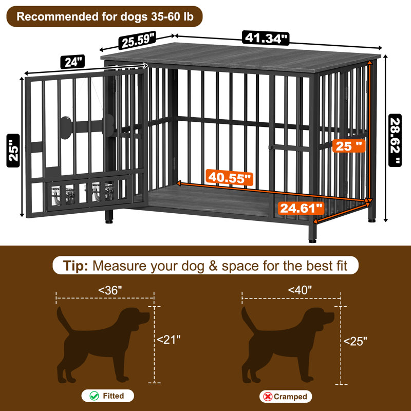 Large Foldable Dog Crate Furniture, Assembly-Free Dog Crate With Adjustable Bowls And Name Tag For Small, Medium, Large Dog