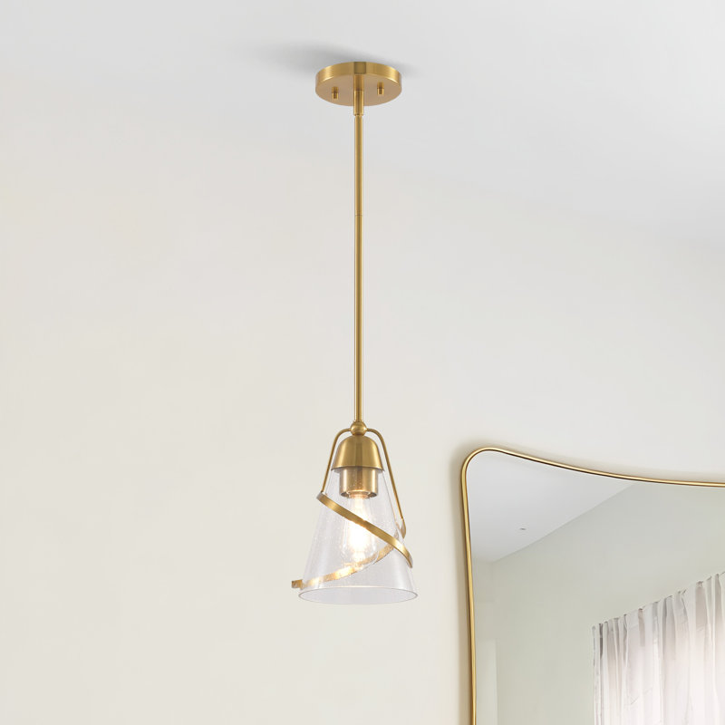 Luminaire suspendu simple en or 1 lumière avec abat-jour en verre