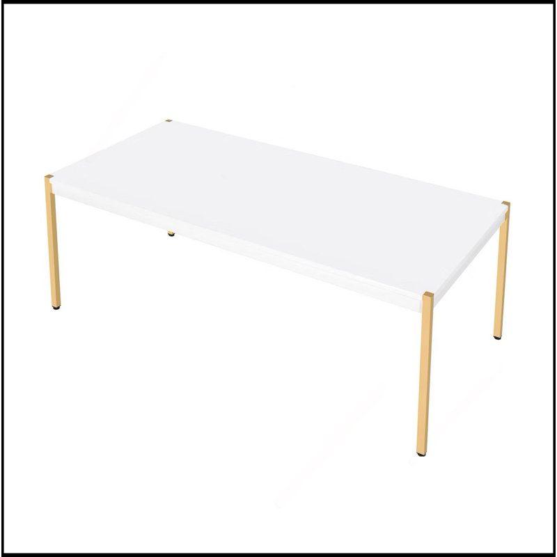 Rectangular Wooden Top Coffee Table, White And Gold