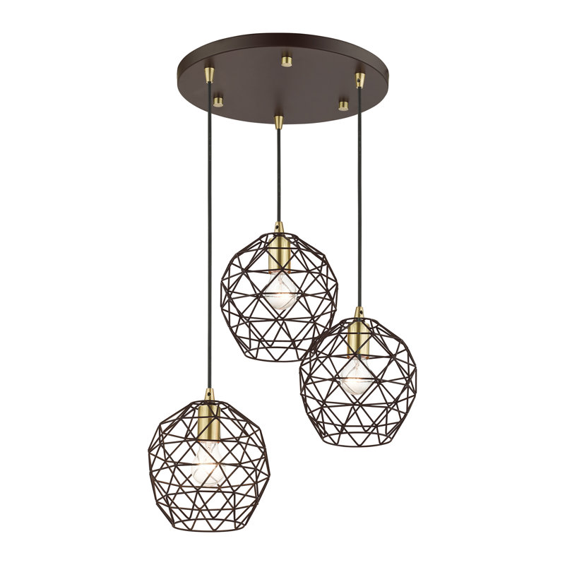 Luminaire suspendu géométrique unique à 3 lumières Jolet, Bronze