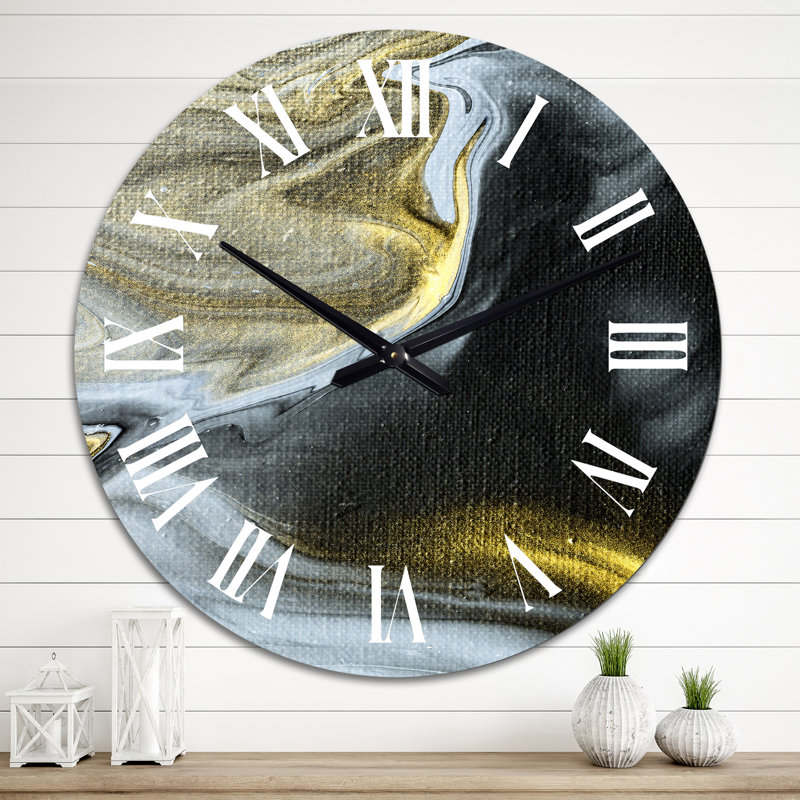Horloge murale moderne, rivière de marbre jaune dans l'art liquide V, Moyen