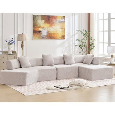 Modulaire 4 chaises, Boucle grise, sans assemblage pour salon 140 po en L Boucle 4 sièges, assemblage, doux et relaxant