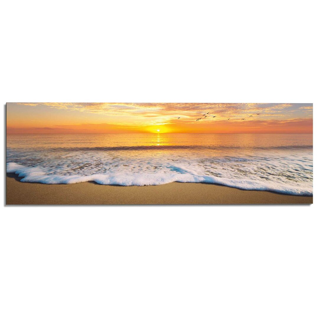 Wandbild Deco Panel Sonnenuntergang Meer - Strand - Vögel - Wellen