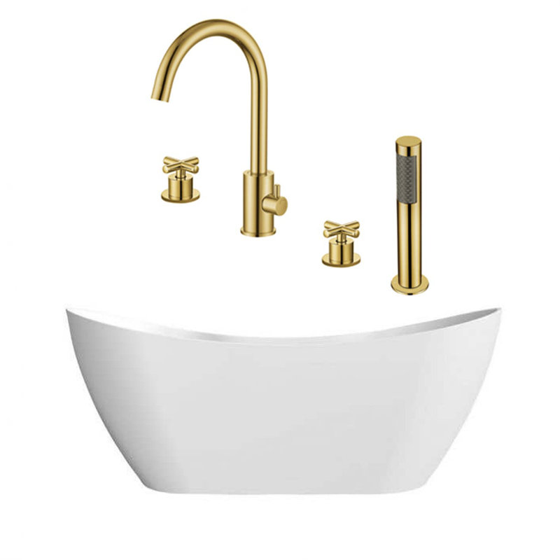 71'' x 28.38'' Freestanding Soaking Acrylic Bathtub with Faucet, Brushed Brass