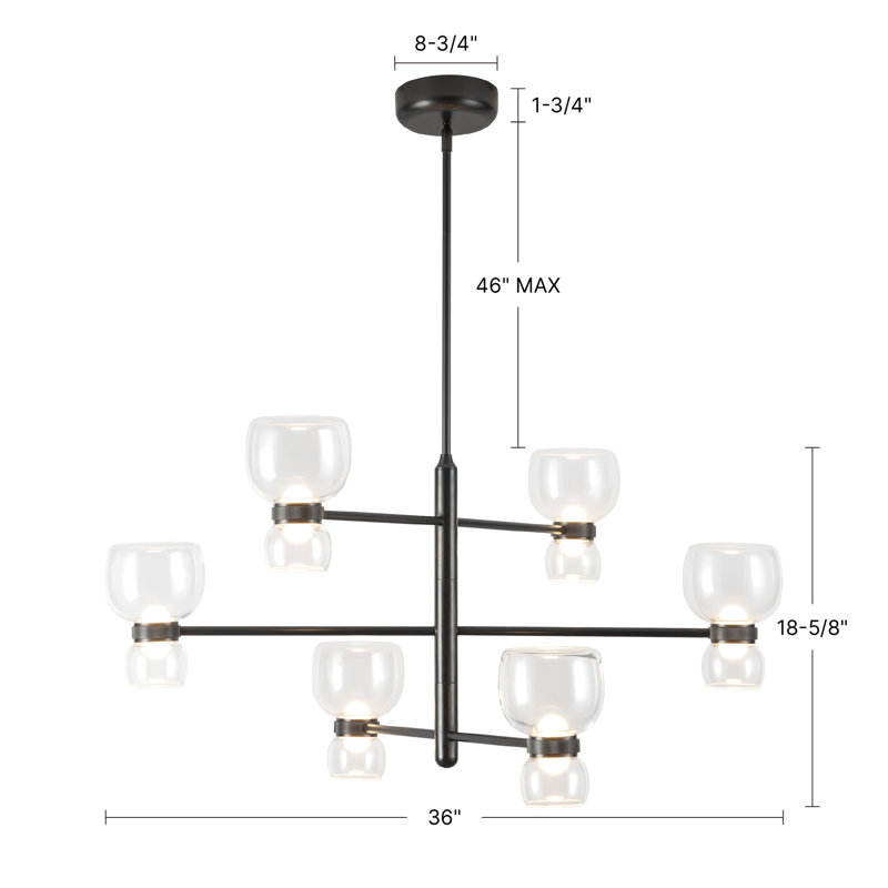 Sutton 36-in Black dimmable LED Chandelier, Oil Rubbed Bronze, Clear Glass