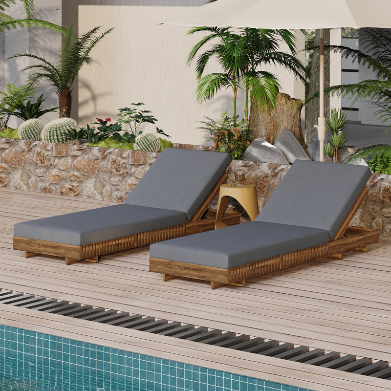 Ensemble de méridienne en bois d'acacia massif avec COUSSIN LUNGE