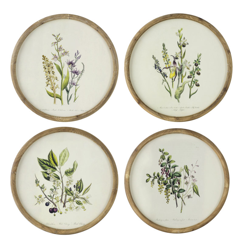 S/4 D19.5" Flora Print Round Frame