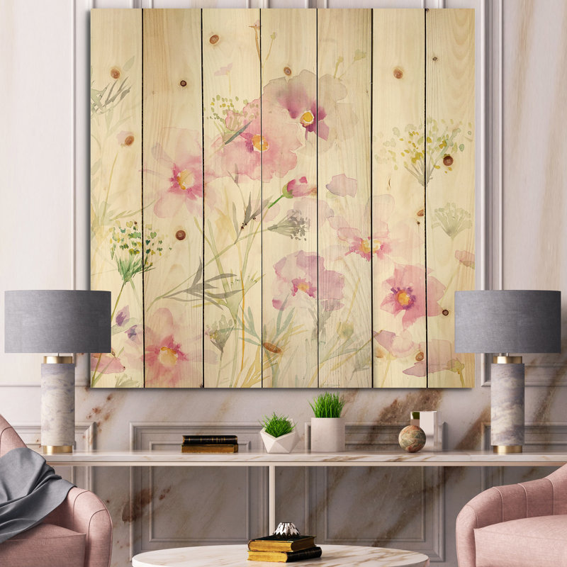 Shabby Flower IV - imprimé maison de campagne sur bois de pin naturel, H 16 po x l 16 po x P 1 po
