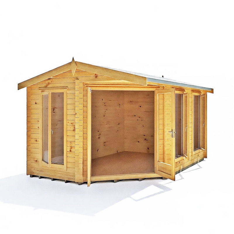 Rivington 10 ft x 14 ft 28 mm Corner Log Cabin Installed Including Base
