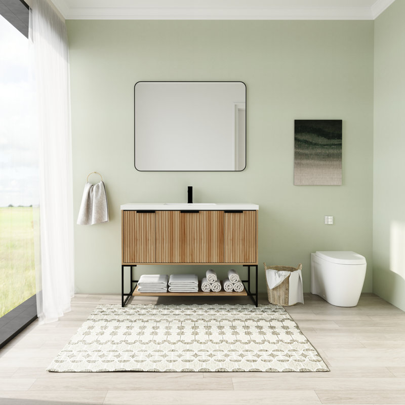 Varden 48'' Single Bathroom Vanity with Resin Top, Matte Black, Light Brown