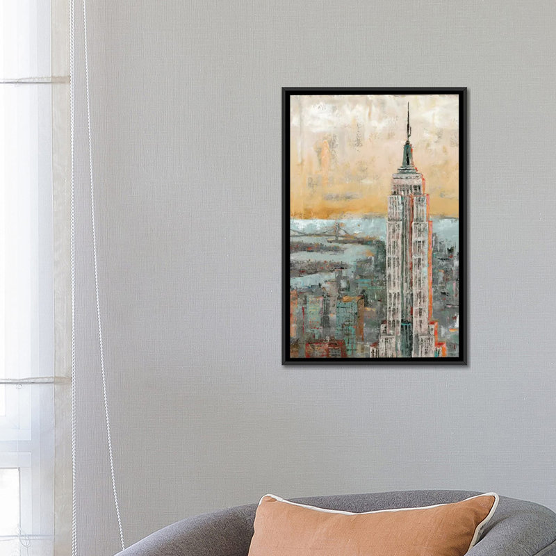 « empire state building abstract », reproduction sur toile, H 26 po x l 18 po x P 1,5 po, Toile avec cadre noir, Pas de tapis