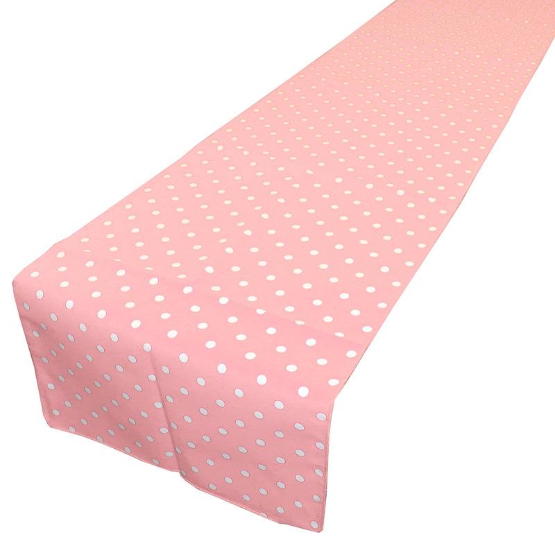 Small Dots Print Table Runner, 12" W x 72" L, Pink/White