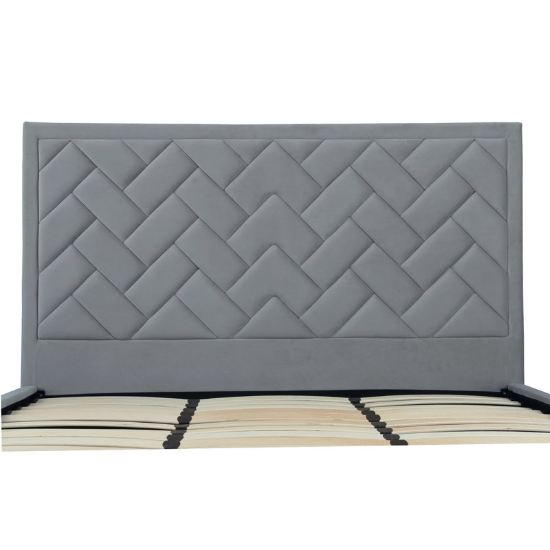 Lit plateforme en bois d'eucalyptus Crosby, Très grand lit, Gris