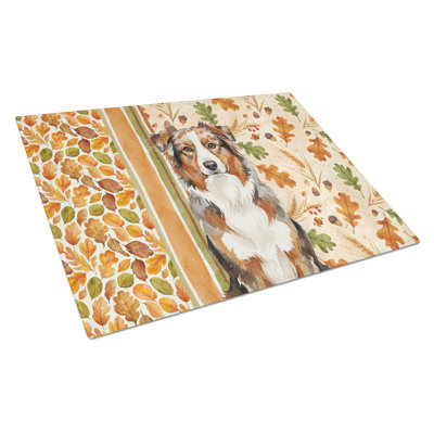 Red Merle Australian Shepherd Heirloom Fall Glass Cutting Board