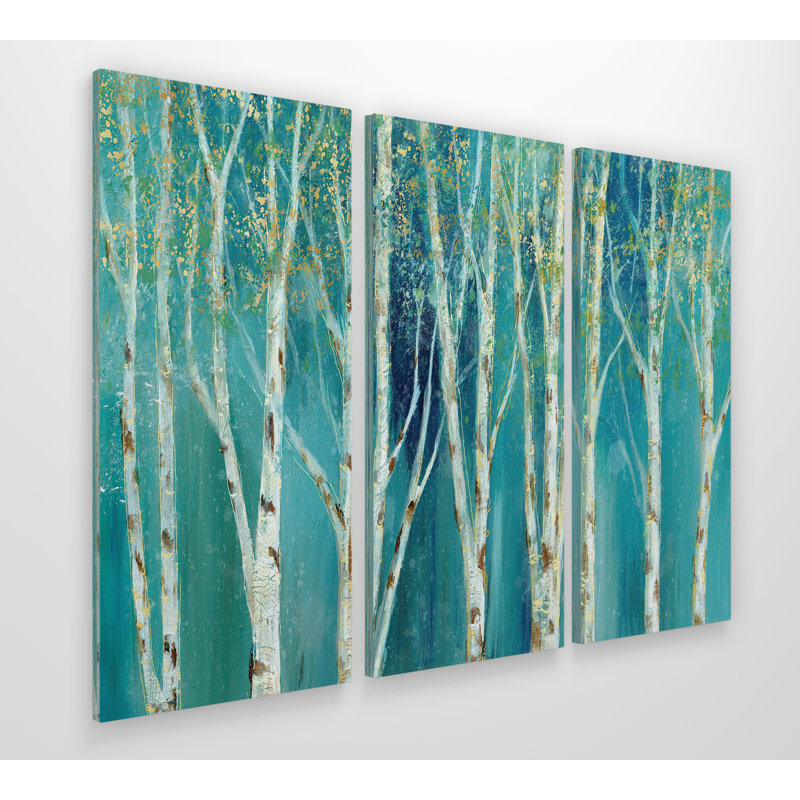 Bouleau sur fond bleu - Image multi-pièces sur toile, H 32 po x l 48 po x P 1,5 po