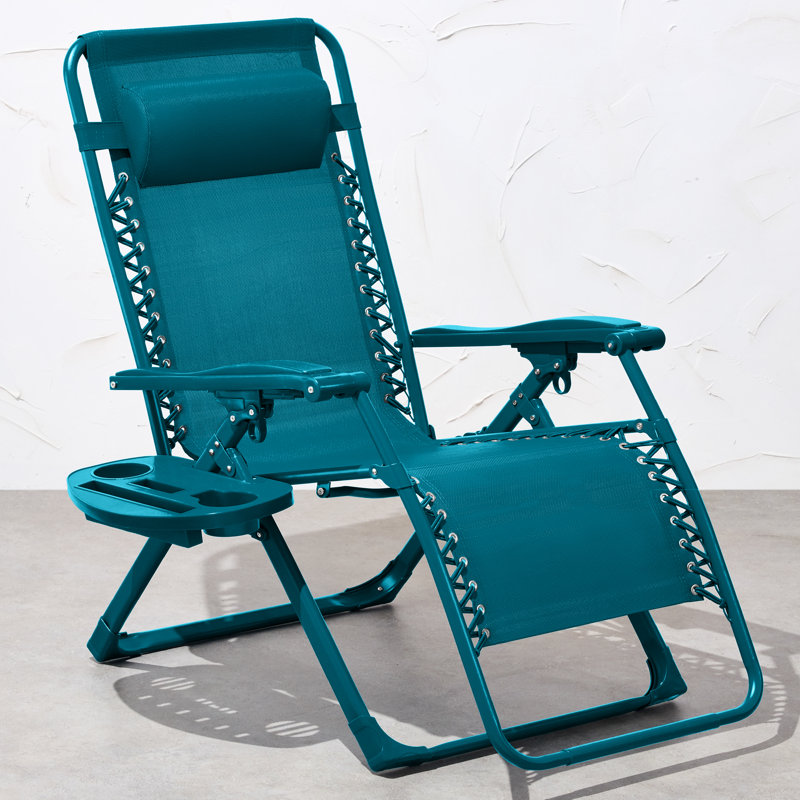 Fauteuil monochromatique à gravité zéro, fauteuil inclinable pliant pour patio avec plateau latéral et appui-tête, Paon