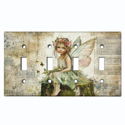 Metal Light Switch Plate Cover; US Standard Size 4 Gang Toggle - Fairy Princess