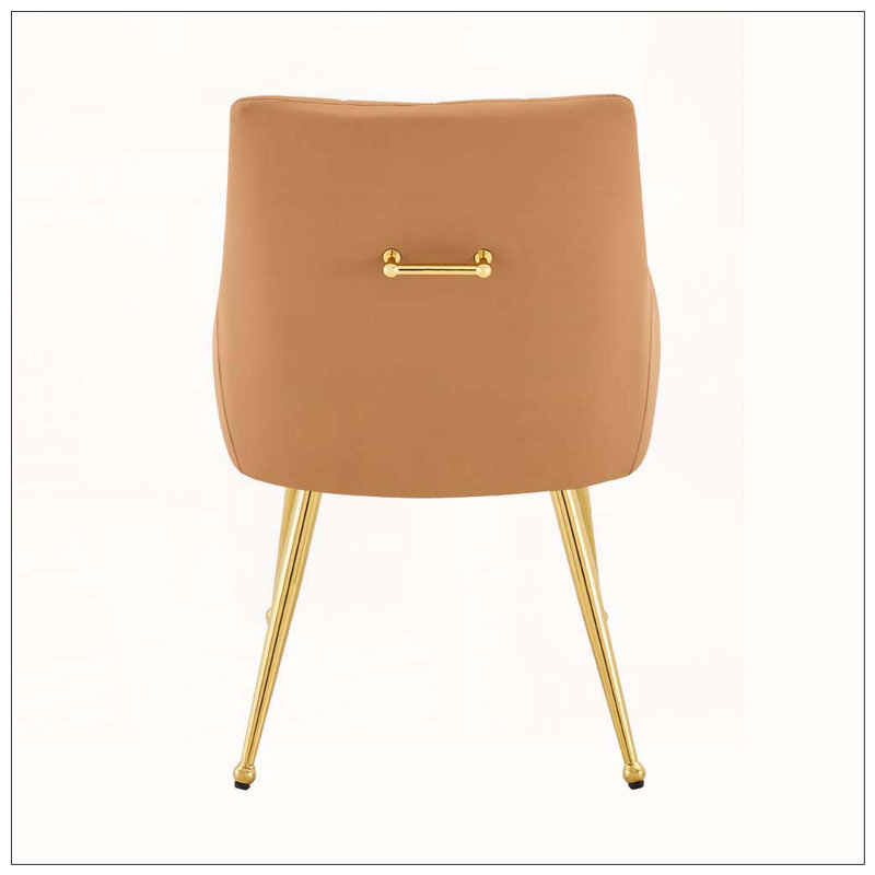 Chaise de salle à manger rembourrée en cuir avec dossier capitonné Diamond, Light Brown