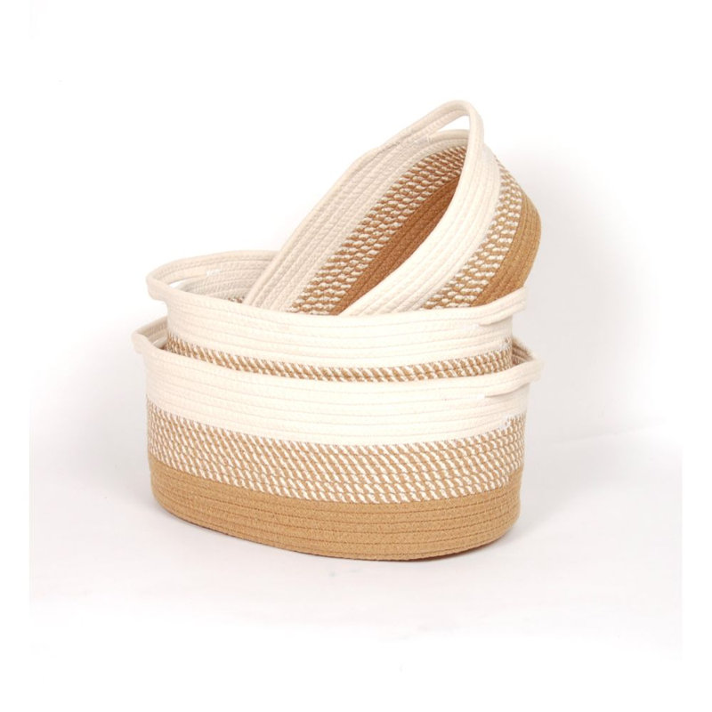 Panier de rangement ovale en coton S/3