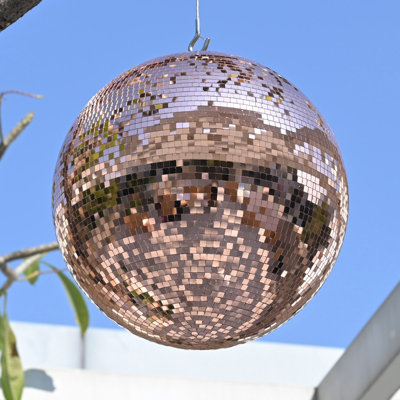  20" Large Disco Ball Mirror Big Hanging Glass Decor for 70s 80s Party Events Wedding DJ Dance Club Stage Lighting Rose Gold