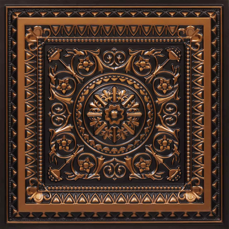 Tuile de plafond en vinyle à coller ou à coller Marseille, Cuivre antique, L 24 po x L 24 po