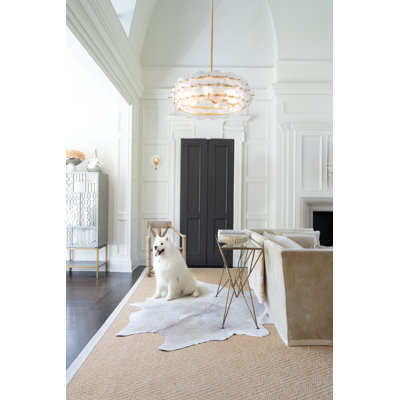Rene Medium Six Light Drum Chandelier with Pressed Glass Discs