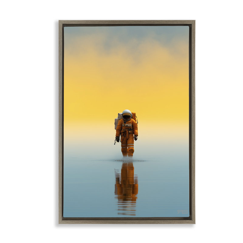 «Astronaut with Ombre Sunset» par RB, Cadre flottant orme Montalcino, H 25 po x l 17 po