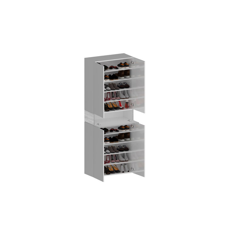 40 Pair Shoe Storage Cabinet, White/White Wood