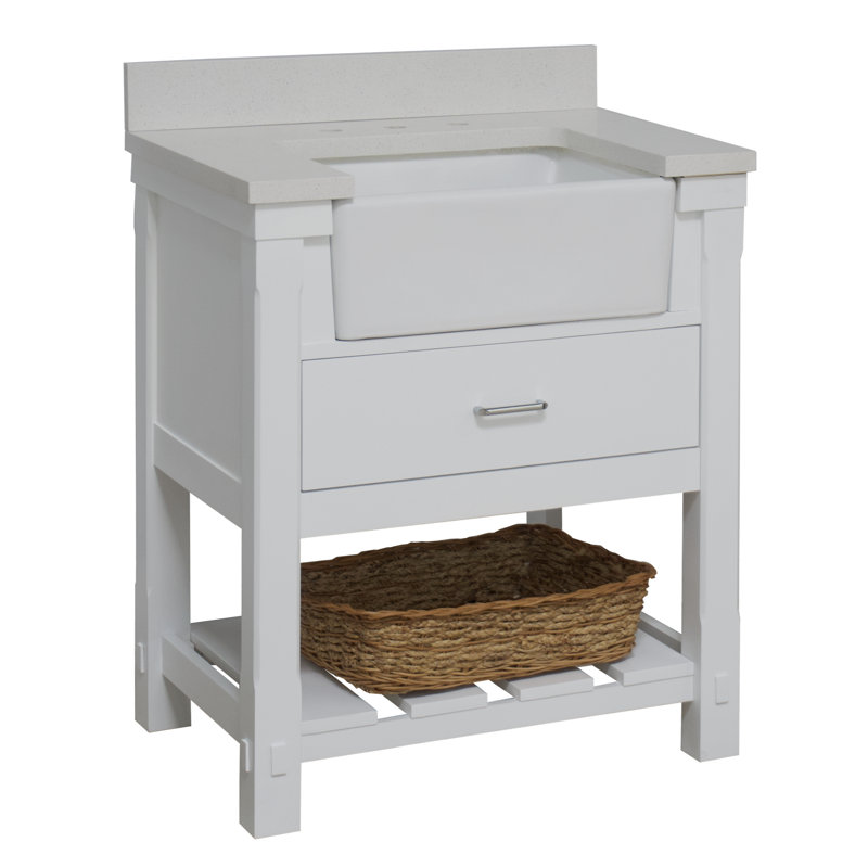 Hitton 30'' Single Bathroom Vanity with Top, White, Quartz