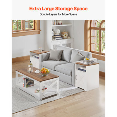 3 Pieces Farmhouse Coffee Table Sets, 40 in Industrial Coffee Table with 2 End Side Tables, Easy Assembly Coffee and End Tables Sets with Charging Station, Living Room & Apartment, Designed for Office