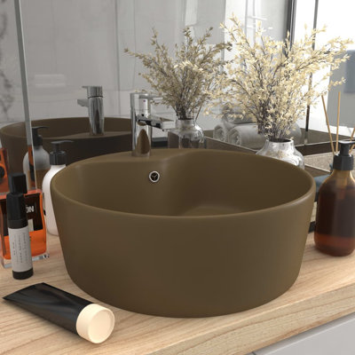 Belfry Bathroom Mccree 360mm L x 360mm W Ceramic Circular Sink with Overflow