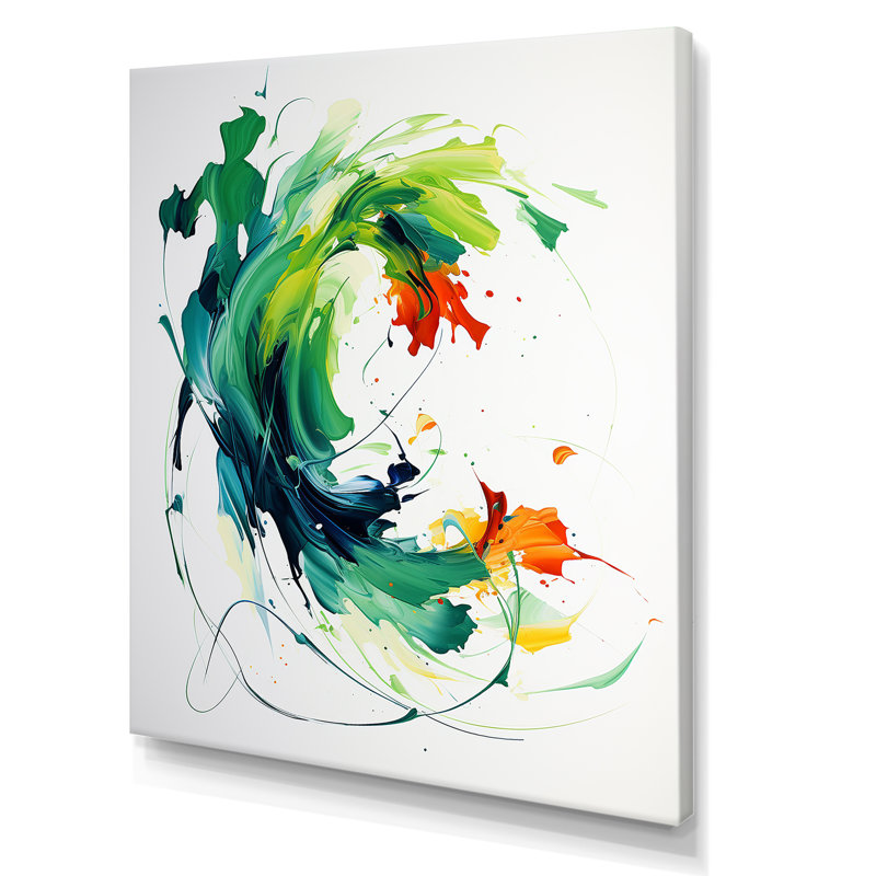 «Green and White Abstract Expression Peinture I», art mural abstrait, Toile tendue, H 44 po x l 34 po x P 1,5 po