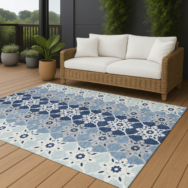 Tapis lavable à la machine intérieur / extérieur ACN2759 Chantille, Bleu, 5 pi x 7 pi 6 po