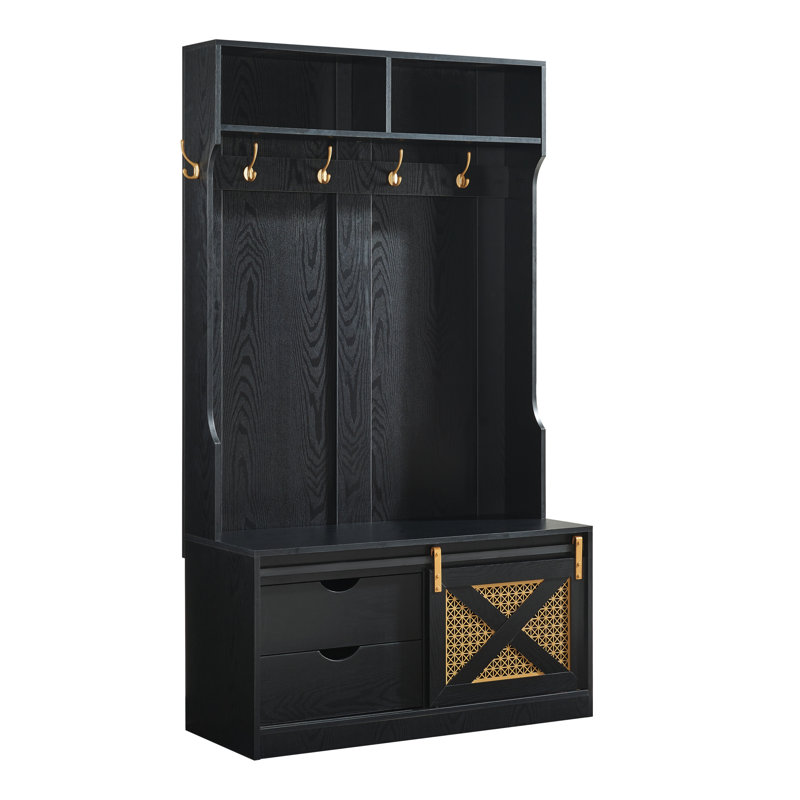 Syndi Hall Tree with Bench and Shoe Storage, Black