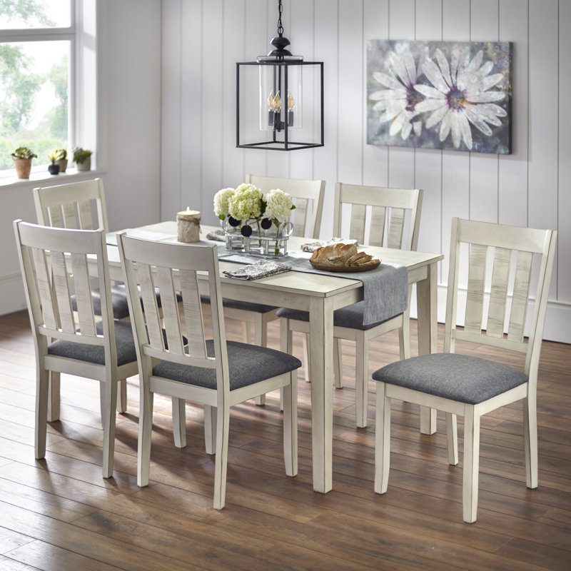 Ensemble de salle à manger Rhem, Blanc, 7 pièces : 1 table, 6 chaises