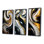 Liquide or noir et blanc tourbillonnant dimension - spirales abstraites ensemble d'art de 3 pièces