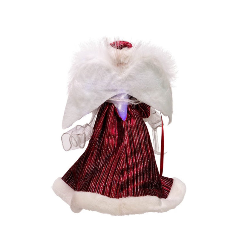 14-Inch White, Silver, and Burgundy Angel Tree Topper with LED Lights