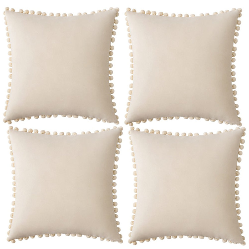 Housse de coussin en velours, Crème, 18 po x 18 po, Housse de coussin seulement - sans coussin